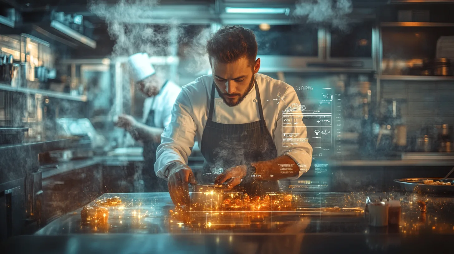 Caucasian American restaurant owner in a commercial kitchen managing working capital